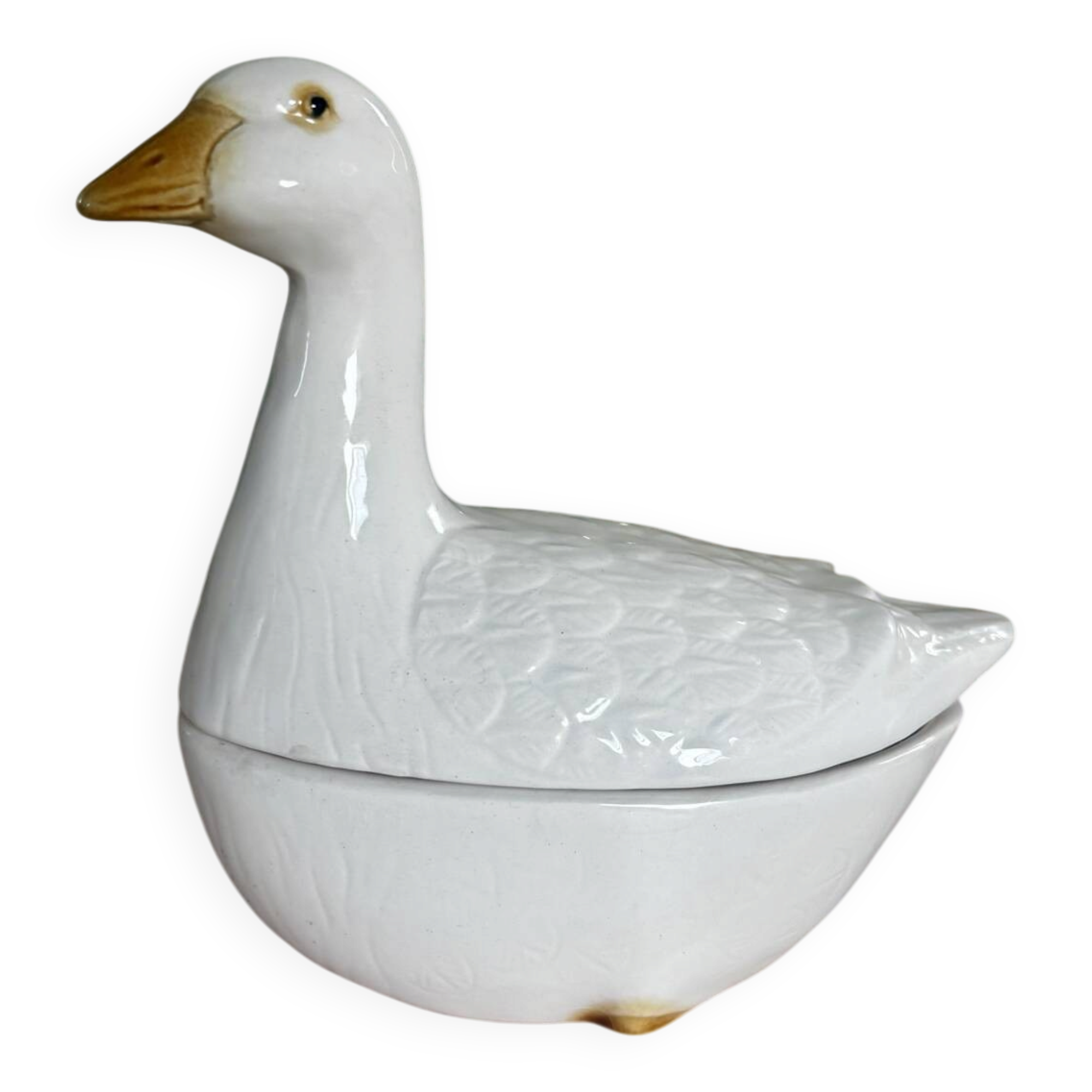 Small zoomorphic terrine, goose slipware, Michel Caugant