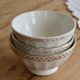 Vintage trio of coffee with milk porcelain in white – Frieze and border do