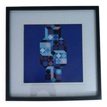 Tableau Vintage Art Optique - Victor Vasarely - Frame 40x40cm