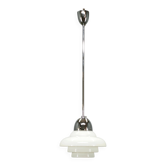 1930s Art Deco Bauhaus Opaline Glass and Chrome Pendant Light