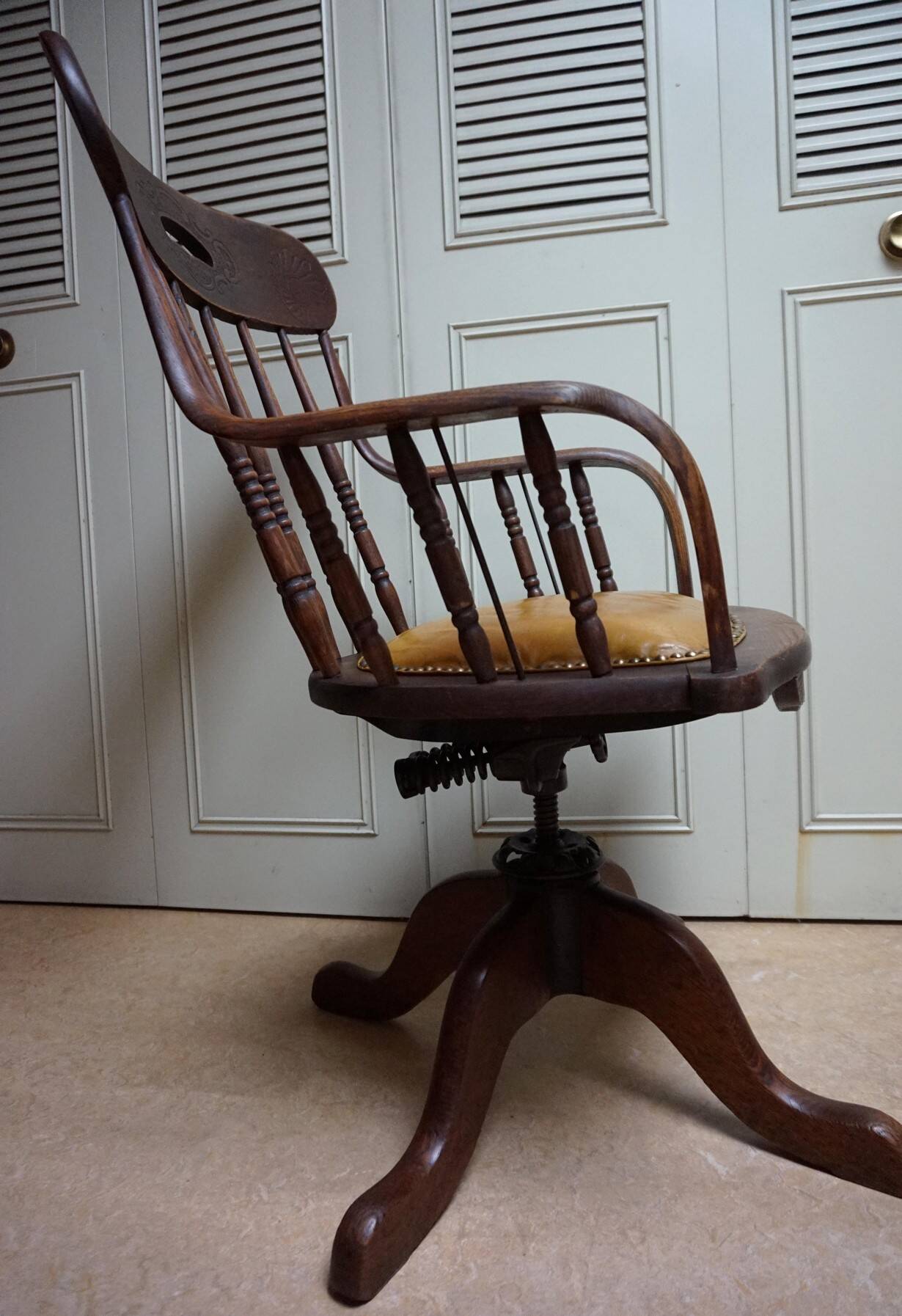 Antique Oak Revolving Office Desk Chair