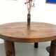 Modernist round table, solid oak, cylindrical pine base, DLG Perrian.