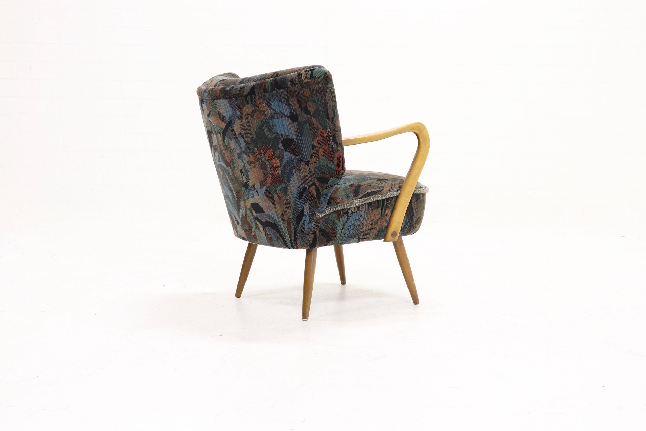Set of 2 cocktail armchairs with floral upholstery 1950s