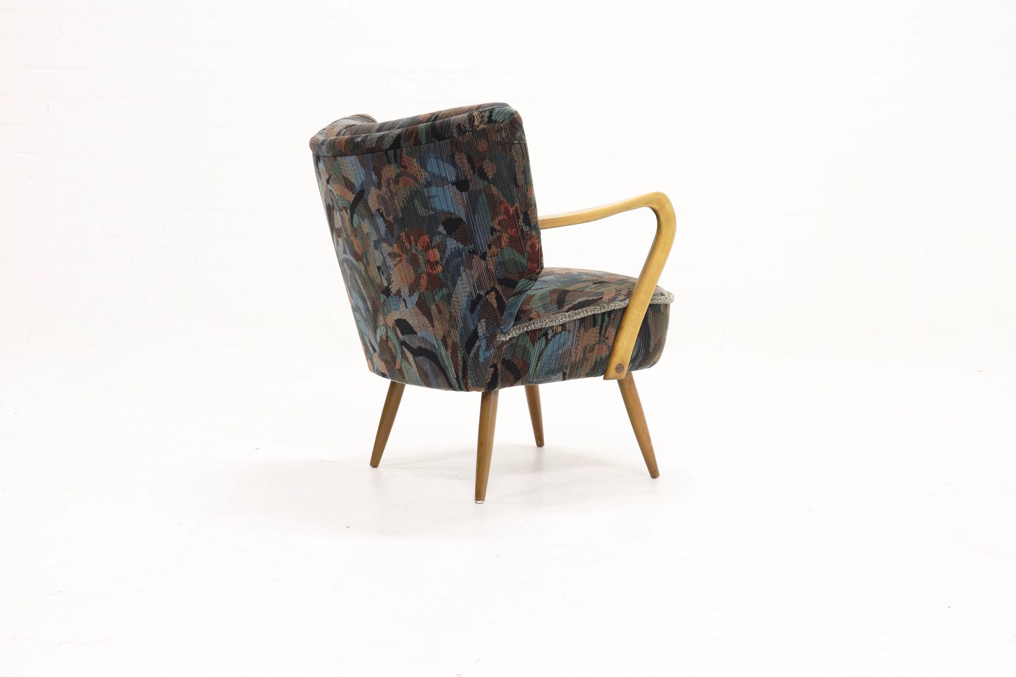 Set of 2 cocktail armchairs with floral upholstery 1950s