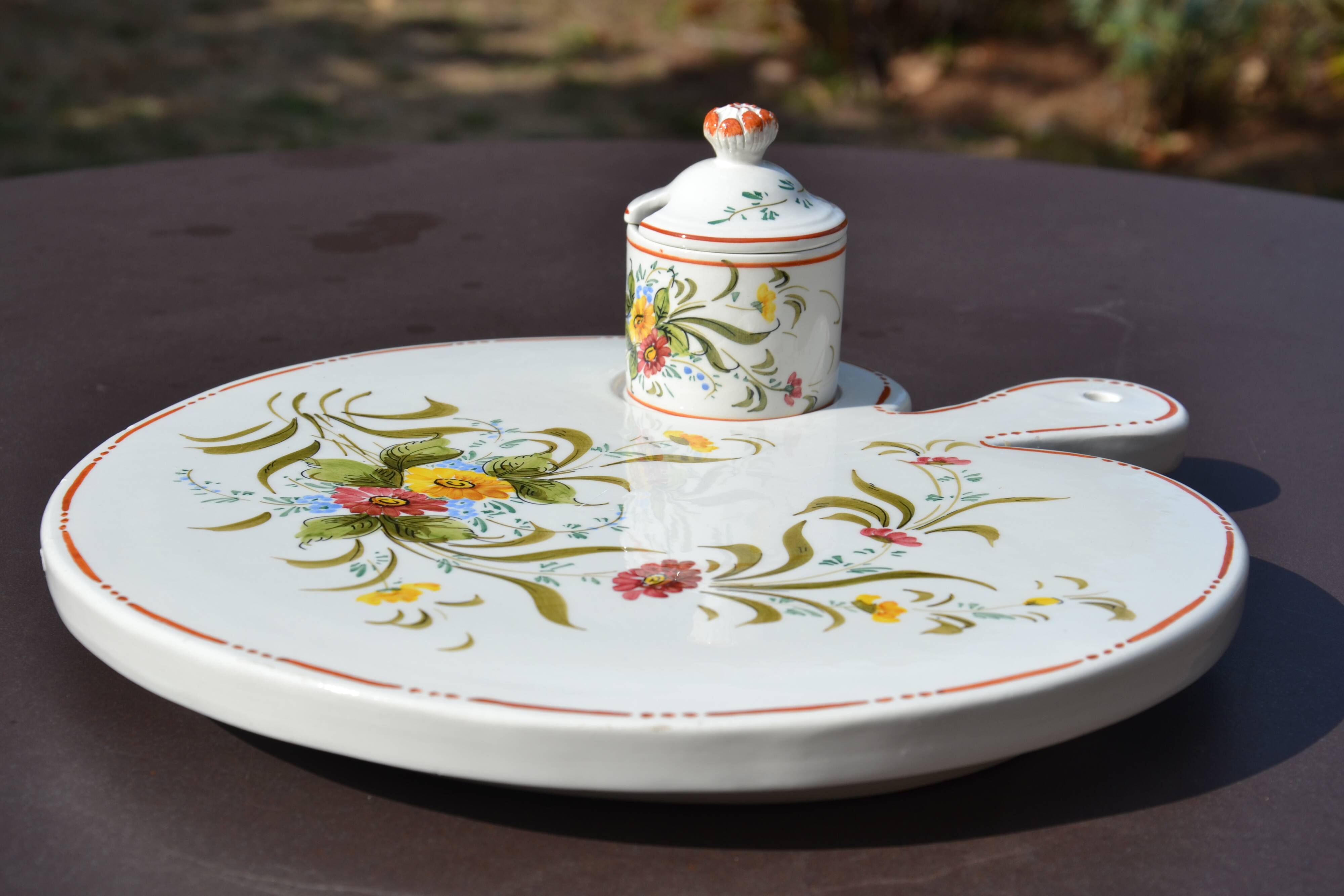 Plateau en céramique italien avec pot