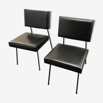 Paire de fauteuils chauffeuses skaï noir design Paul Geoffroy