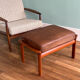 Ottoman tabouret teck et cuir scandinave vintage