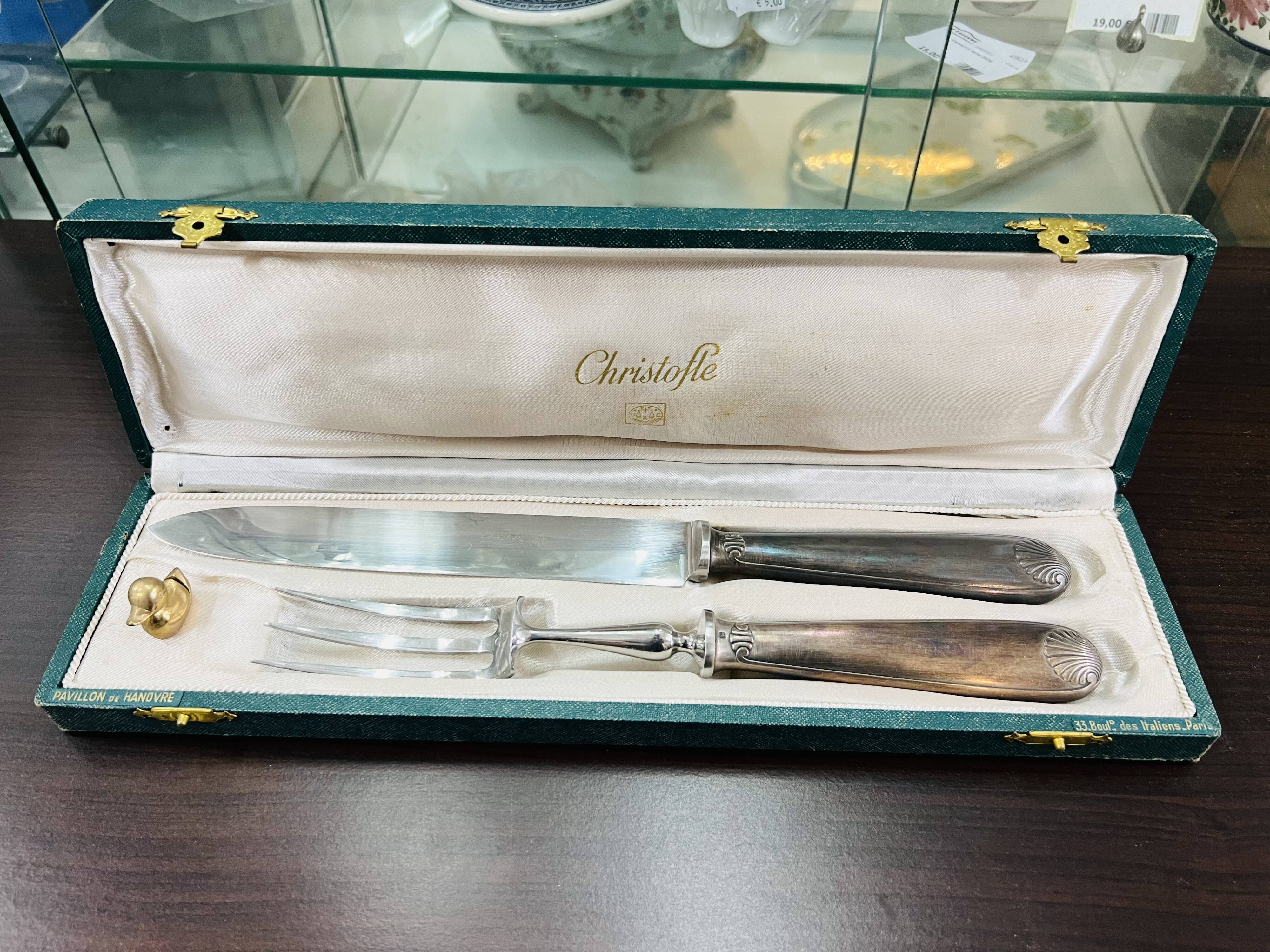 Silver metal cutting service cutlery, CHRISTOFLE, vendome model