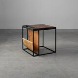 Mid-Century Magazine Holder in Metal, Wood and Leather, Belgium 1960s