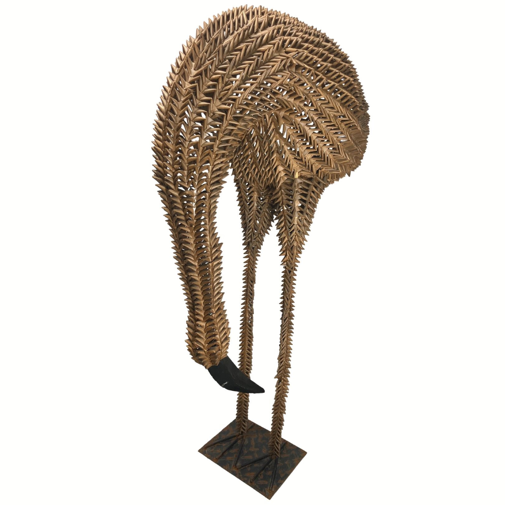 1960s bamboo rattan wicker crane flamingo bird lamp, USA