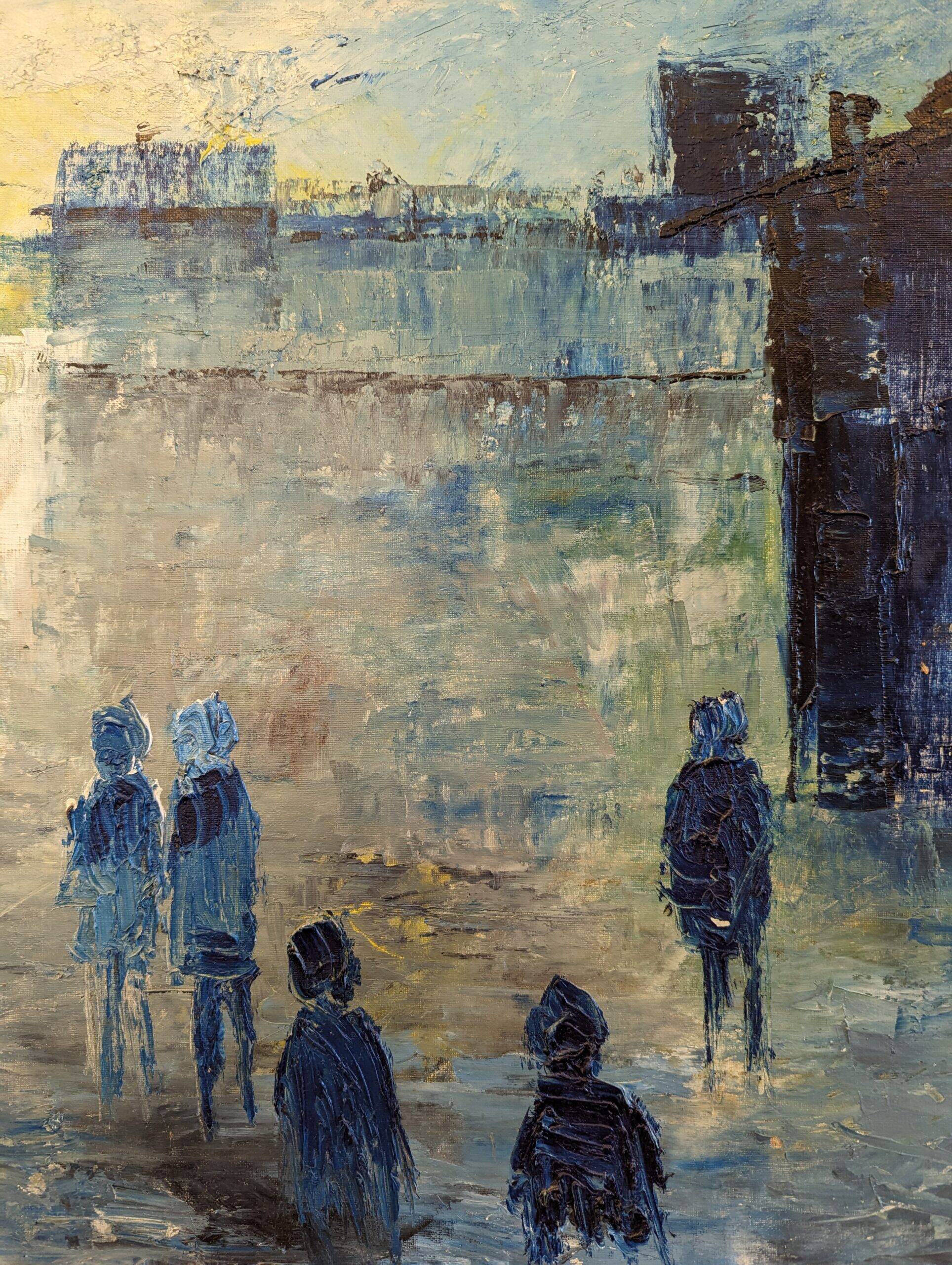 Mid-Century Modern Swedish "City Dream" Vintage Oil Painting, Framed