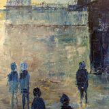 Mid-Century Modern Swedish "City Dream" Vintage Oil Painting, Framed