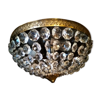 Lustre doré à Pampilles en cristal, plafonnier montgolfière XXème