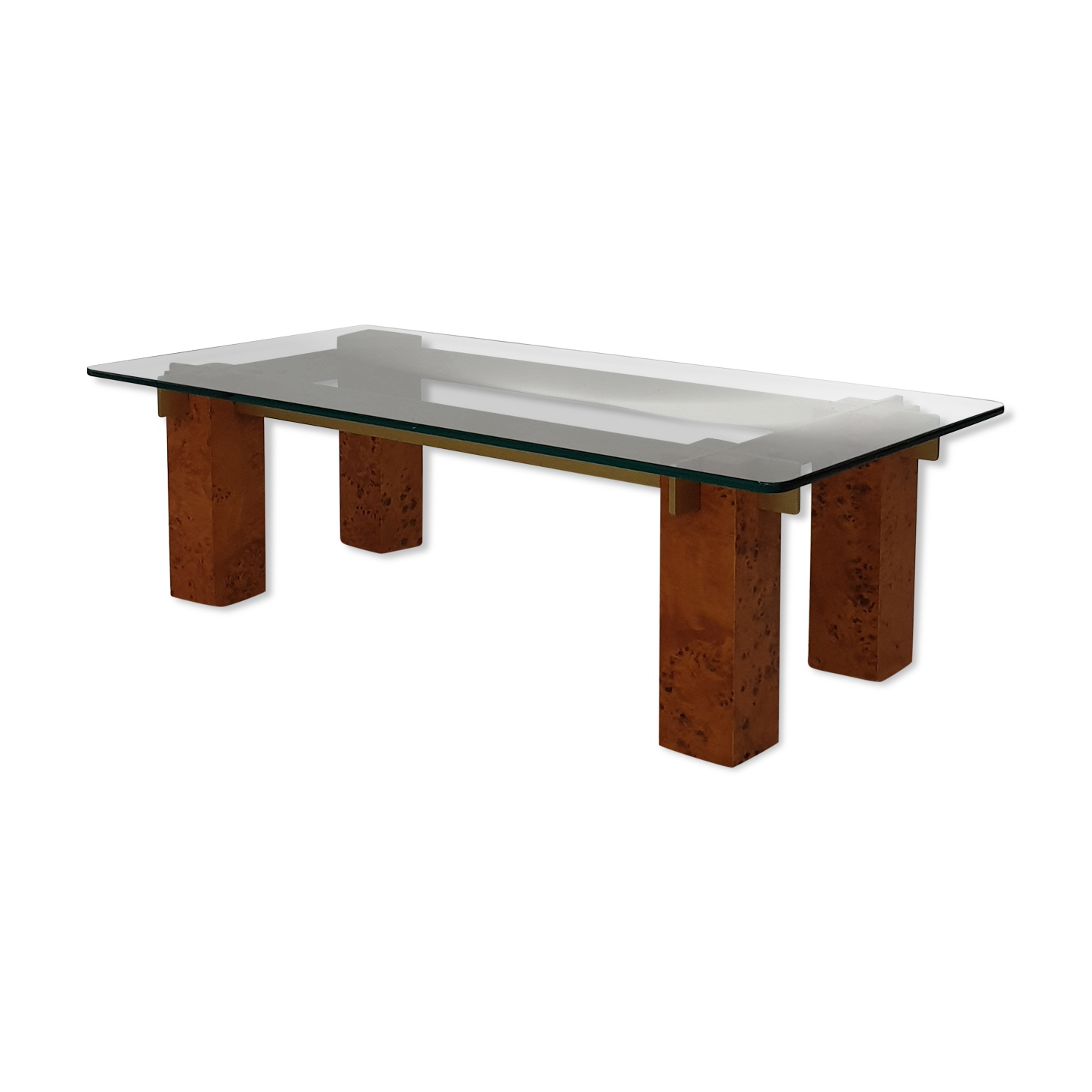 Low table in elm and brass magnifying glass