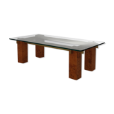 Low table in elm and brass magnifying glass