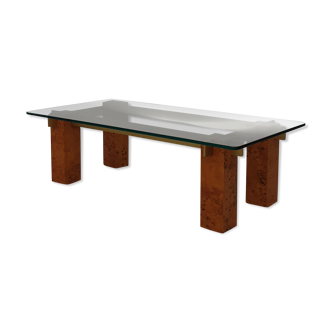 Table basse en loupe d'orme et laiton