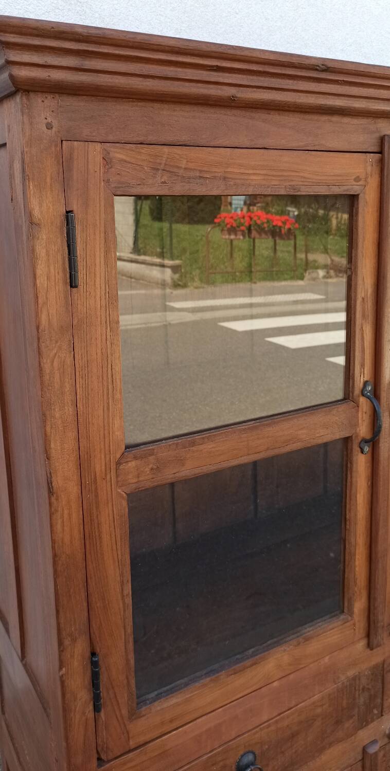 Antique teak cabinet with two drawers and four doors