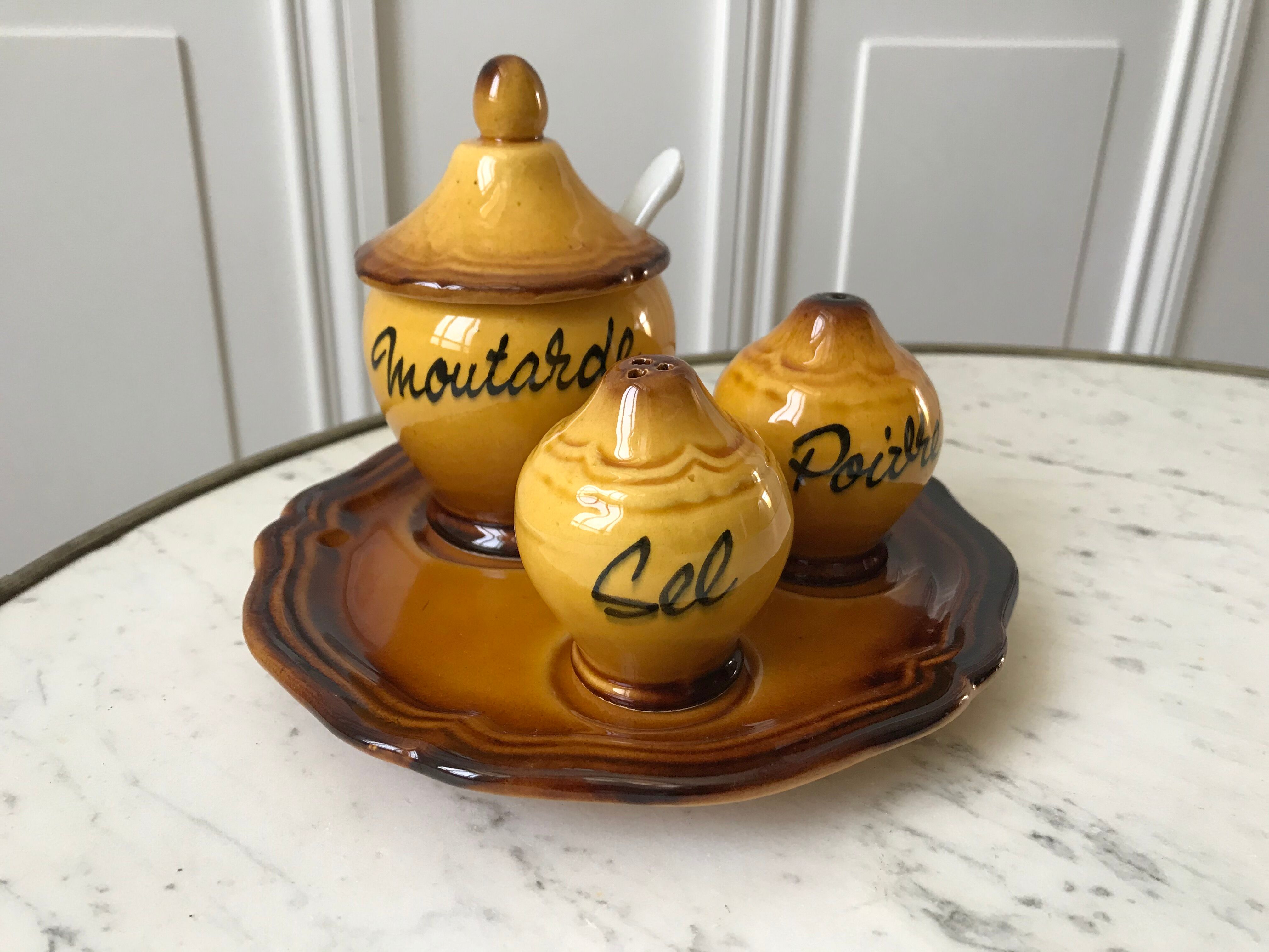 Serviteur Vallauris jaune vintage années 70