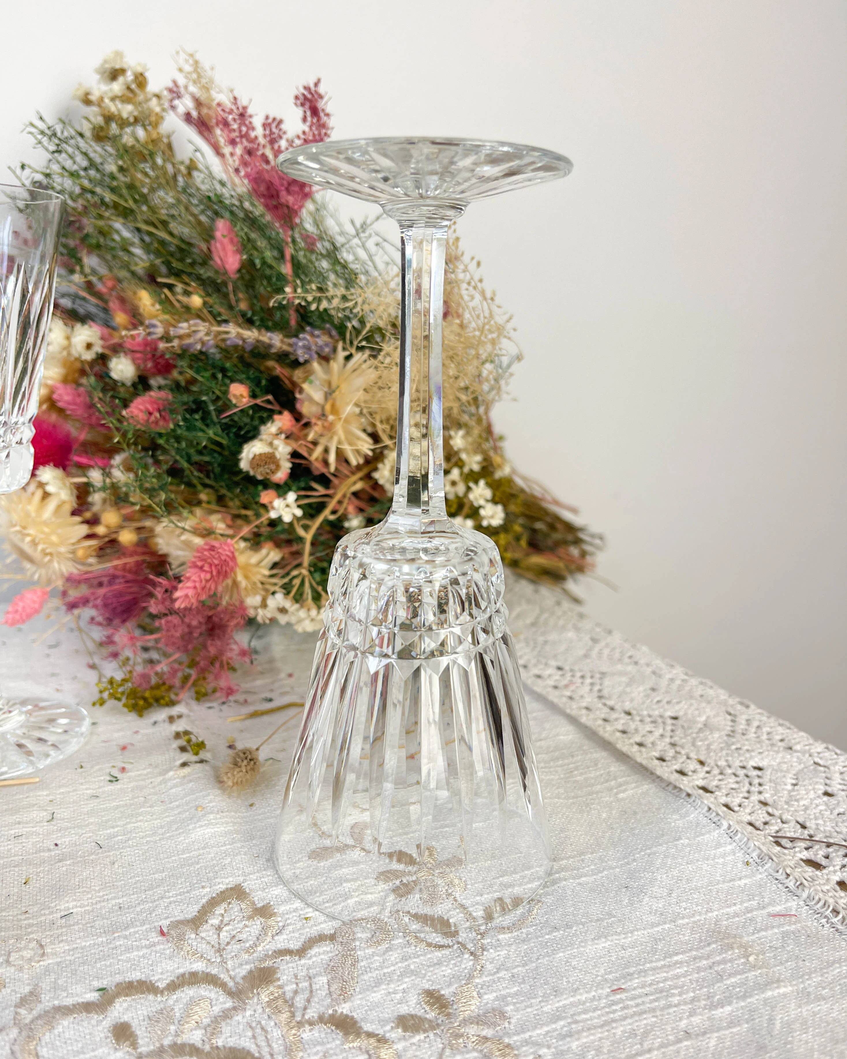 6 cut crystal red wine glasses, French