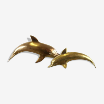 Set of 2 vintage brass dolphins