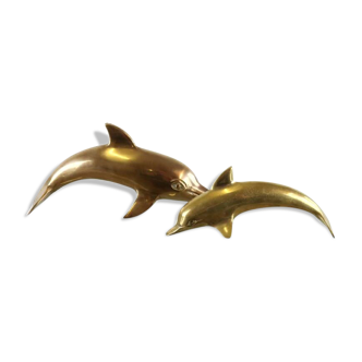 Set of 2 vintage brass dolphins