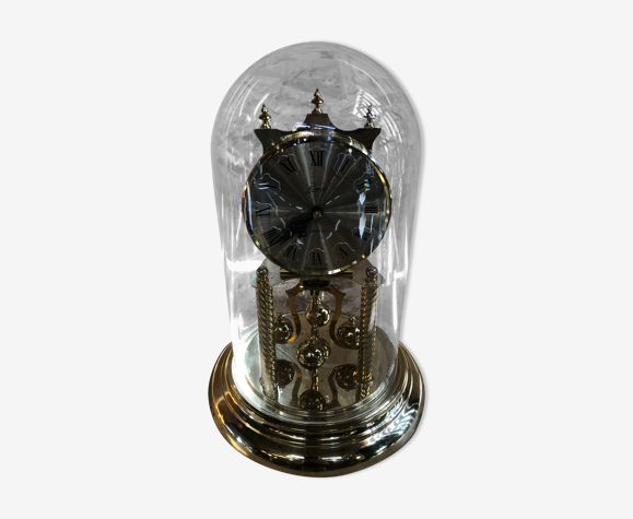 Horloge pendule 400 jours kern métal doré avec cloche verre vintage |  Selency