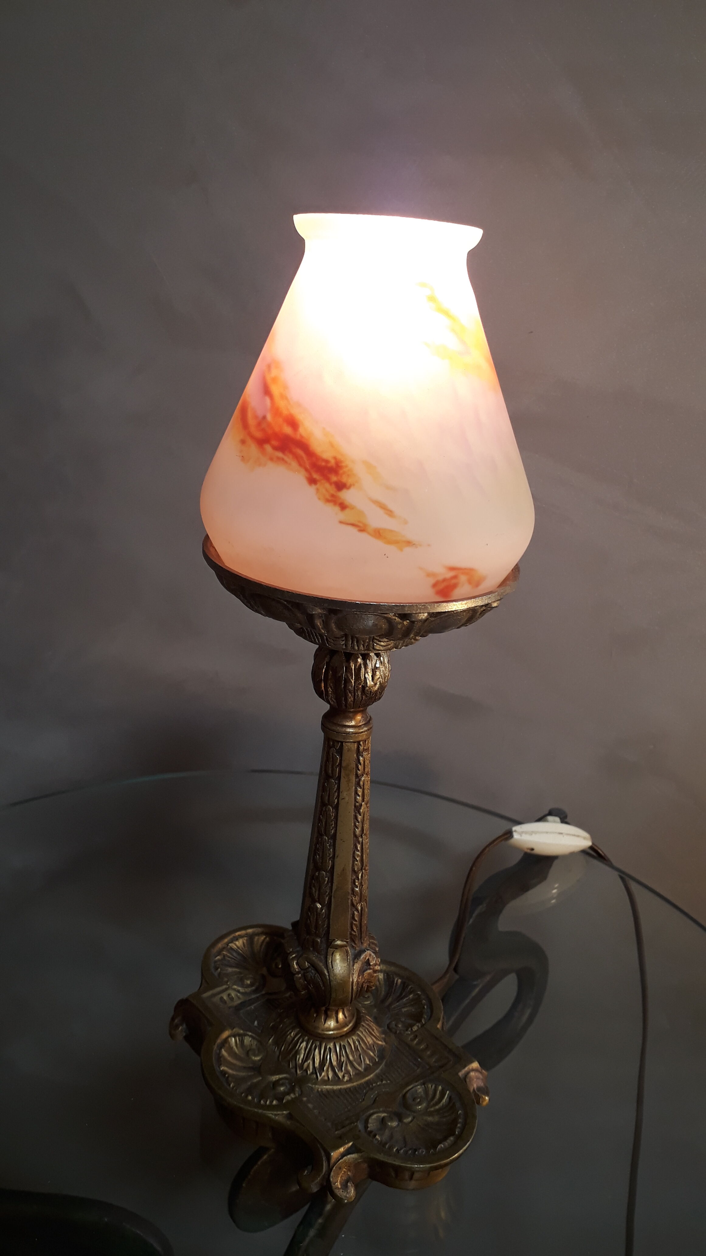 Art nouveau bronze foot lamp