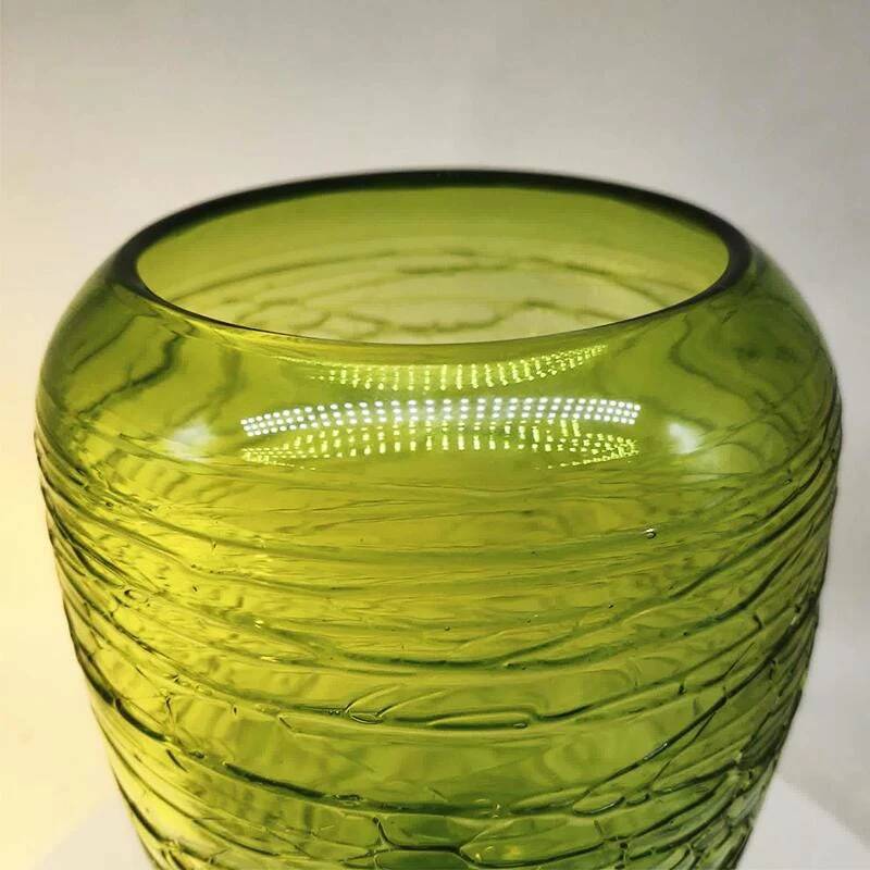 1970s green vase in hand worked Murano glass - made in Italy. 31 cm high.