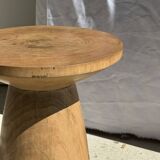 Natural solid mango side table (monoxyle) with conical legs.