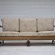 1960s, Danish 3-seater sofa, beige/brown furniture fabric, carved oak wood.