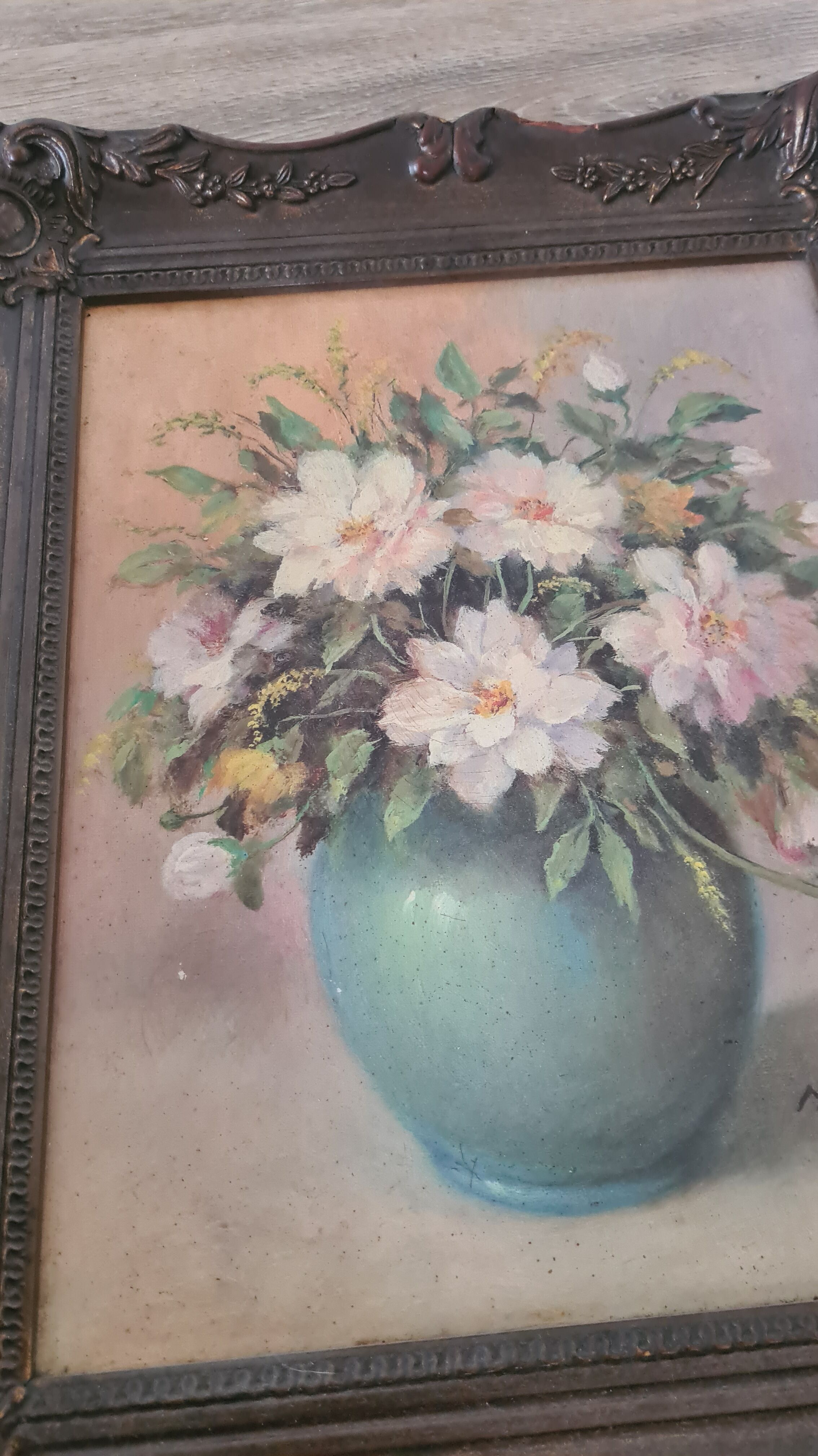 Old painting / oil painting by Mr. Weber (waber?) / flowers