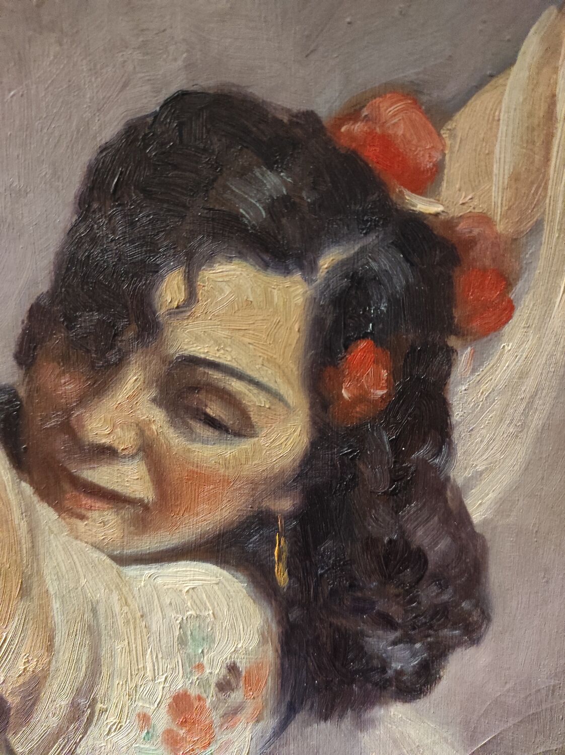 Portrait painting woman gypsy oil 30s signed