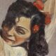 Portrait painting woman gypsy oil 30s signed
