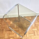 Two-tray console in glass and chrome metal