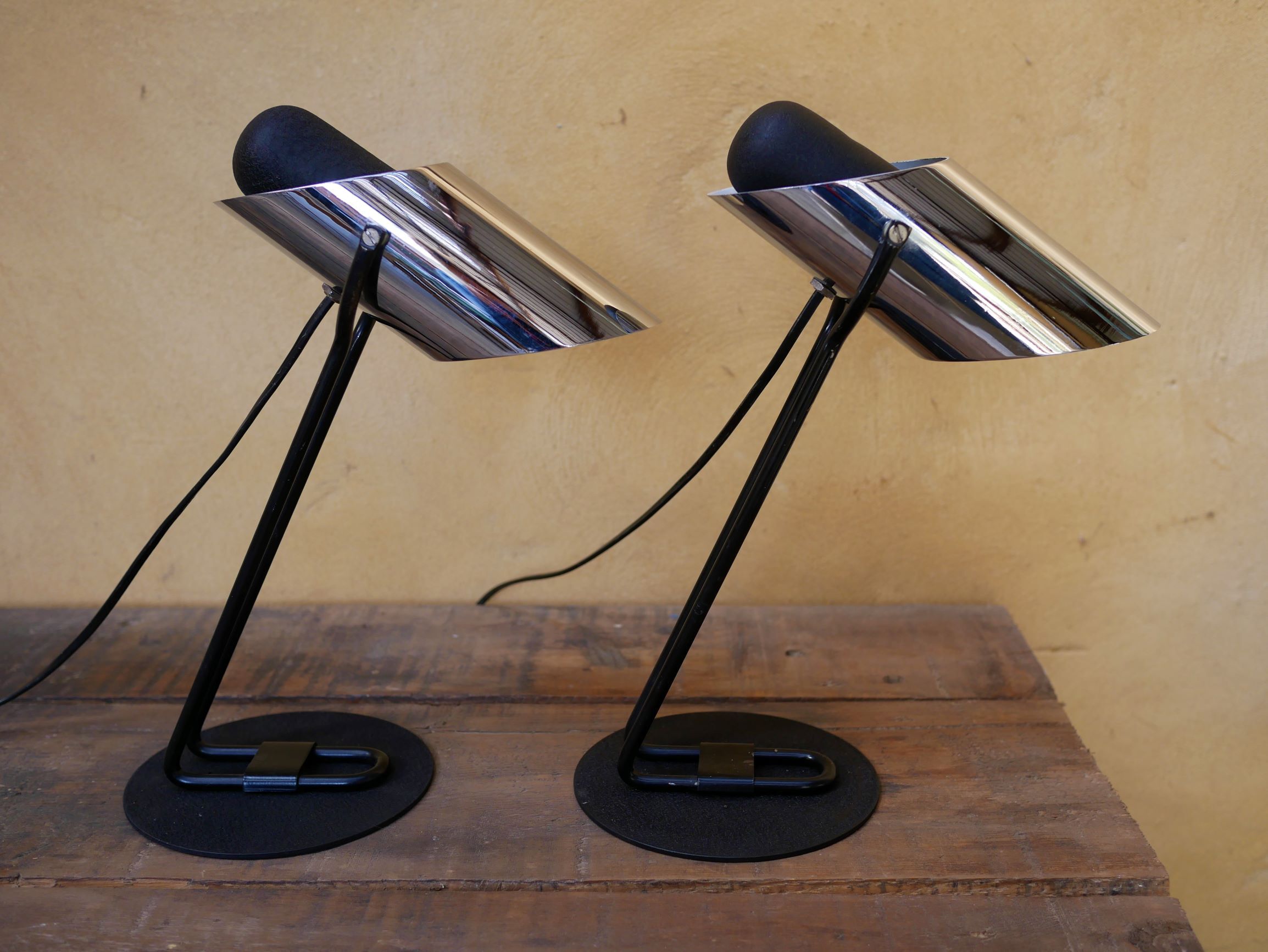 Pair of vintage chrome metal lamps