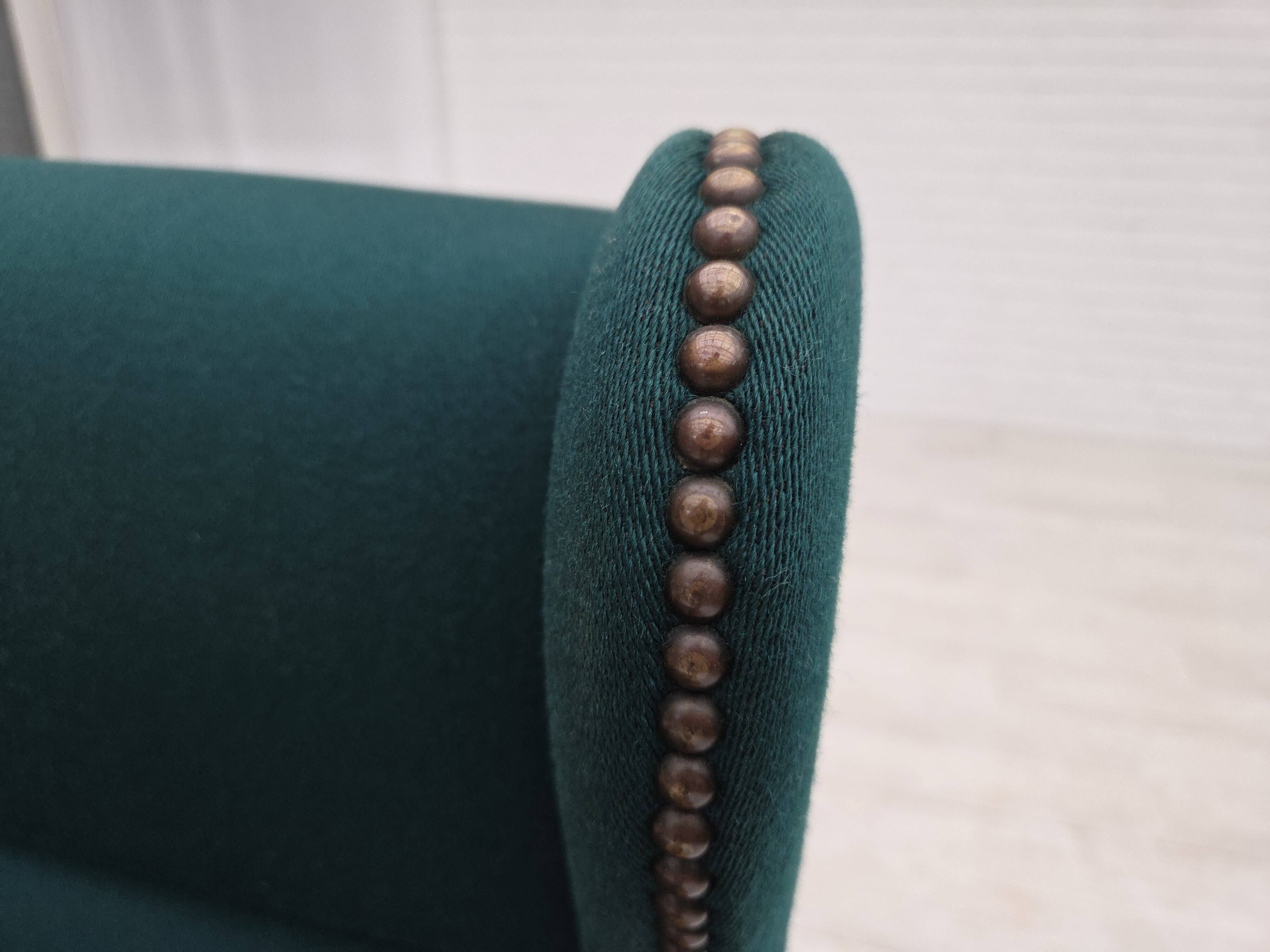 1970s, Danish high back armchair, furniture wool, solid oak wood.