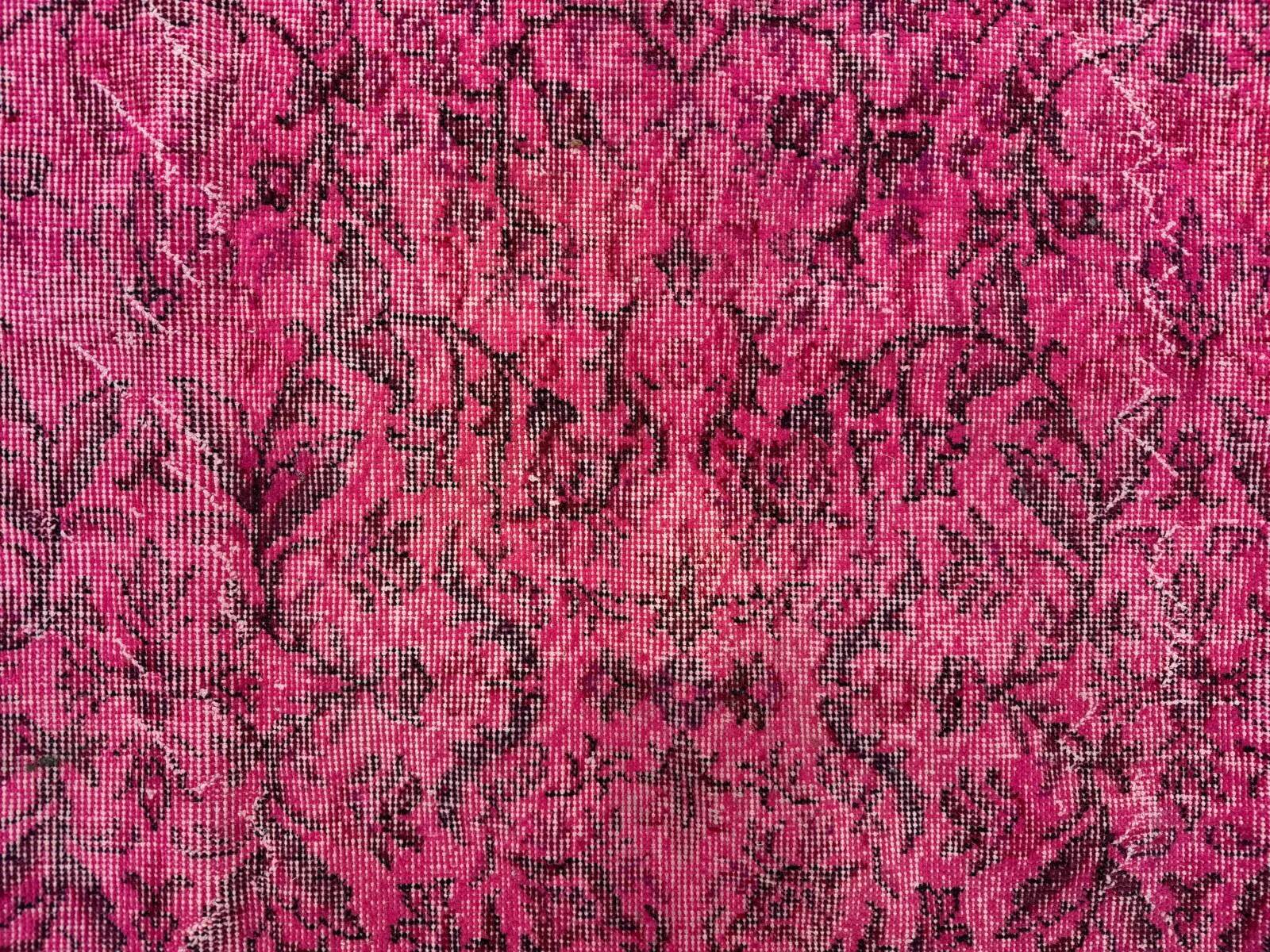 Turkish rug pink 300x200 cm, vintage overdyed tribal wool carpet large 2511