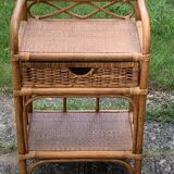 Shelf, side table, bedside table in vintage bamboo and rattan