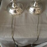 Paire de lampes en bronze argente de style Louis XV abat-jour contemporain