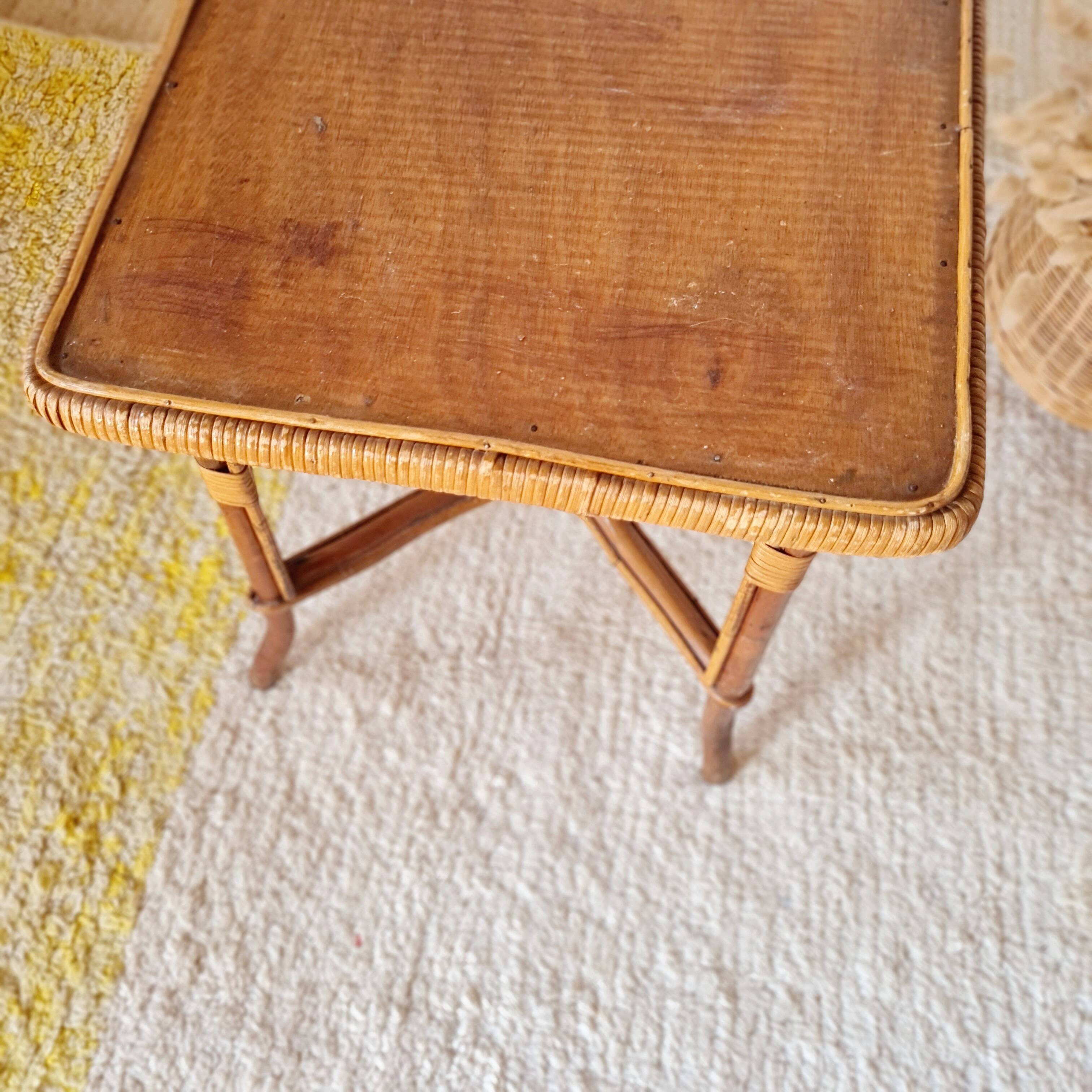 Vintage rattan side table or coffee table – 1960s Riviera style