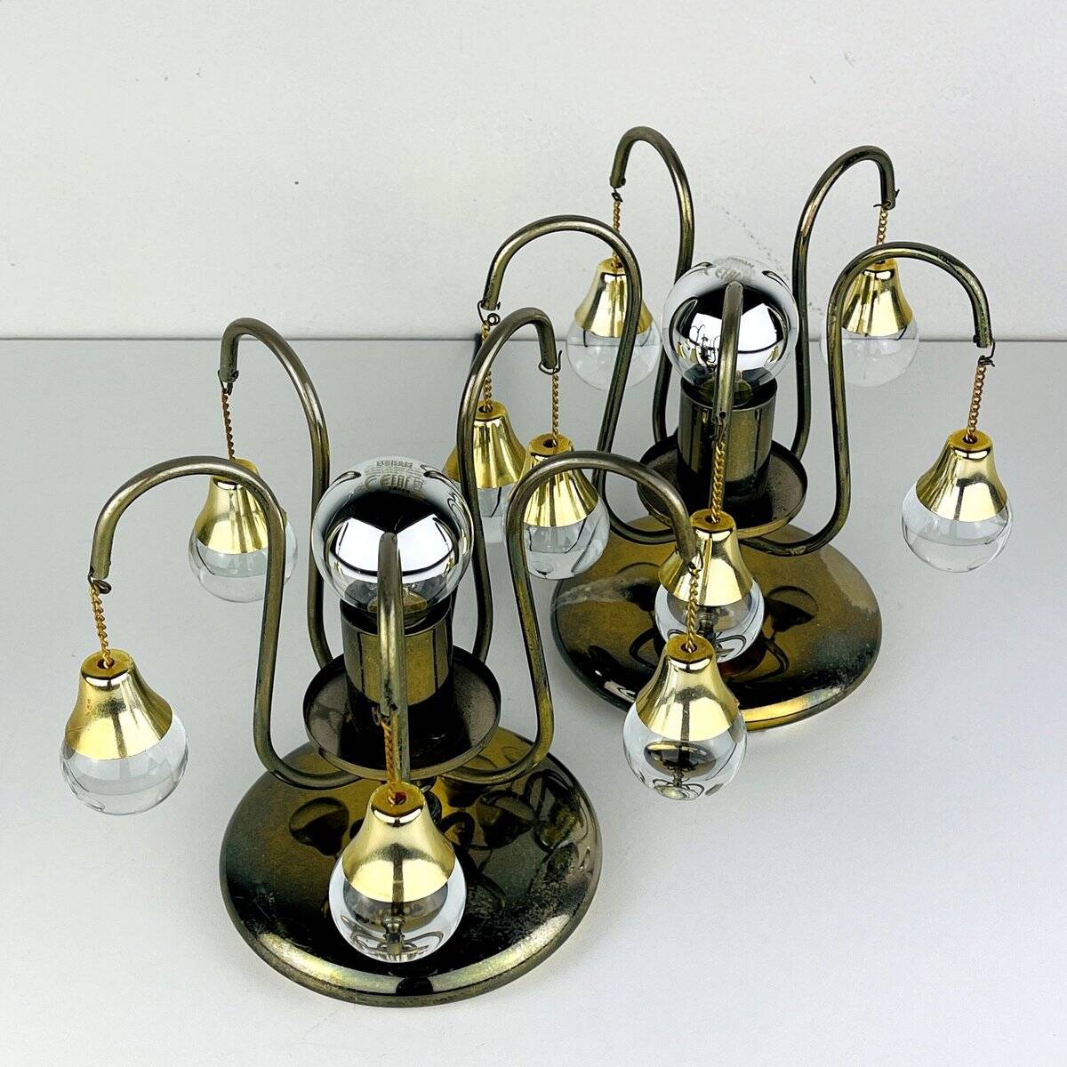 Vintage glass ball table lamps, Italy, 1960s, set of 2