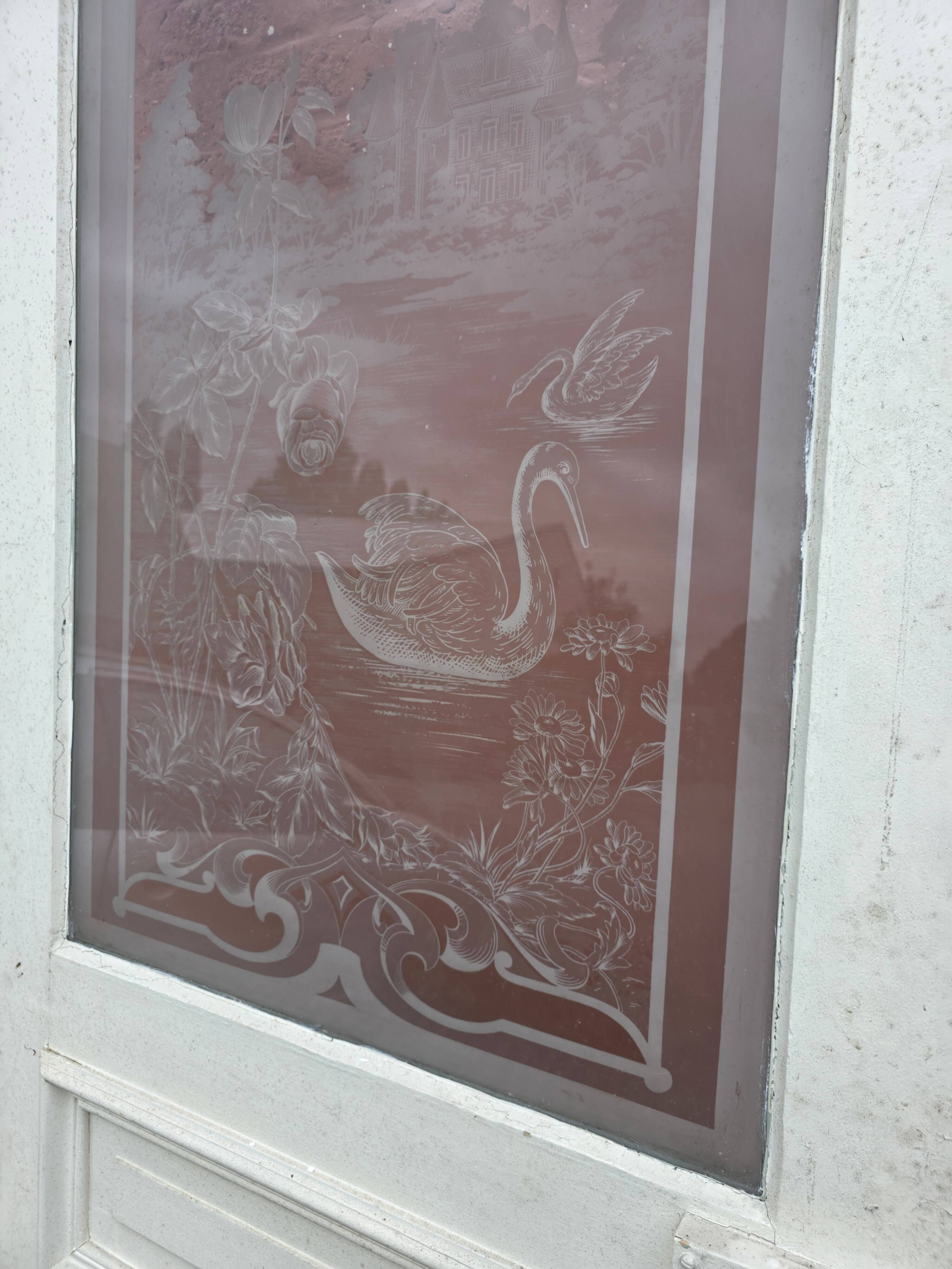 Engraved glass door, late 19th century.