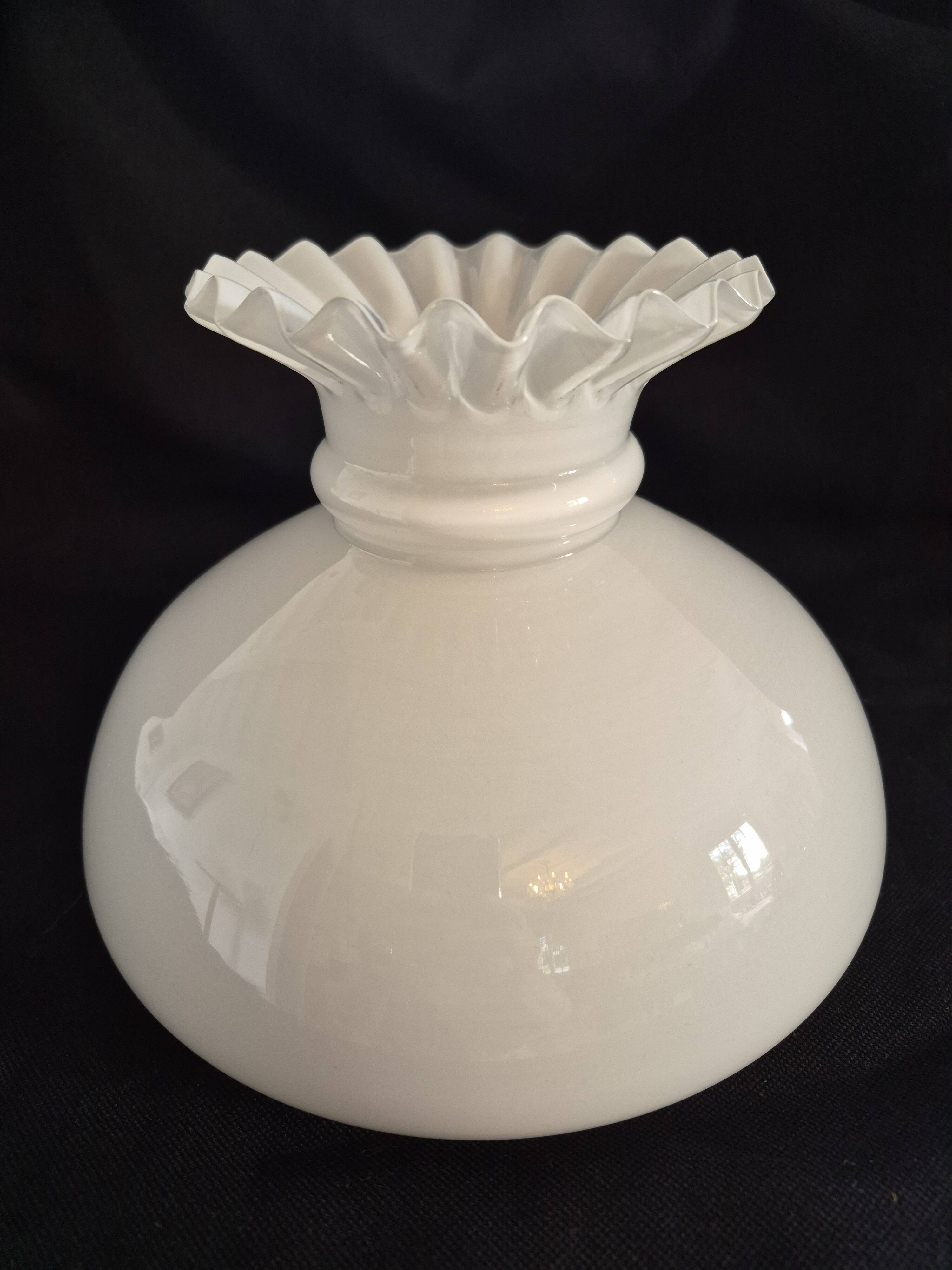 Antique lampshade in white opaline, with a beautifully pronounced scalloped neck.