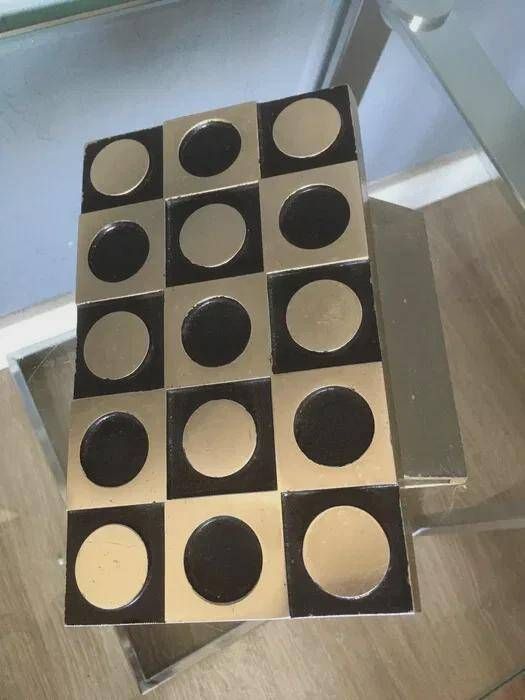 Geco Metall door handle, black and silver checkerboard pattern, 1960s