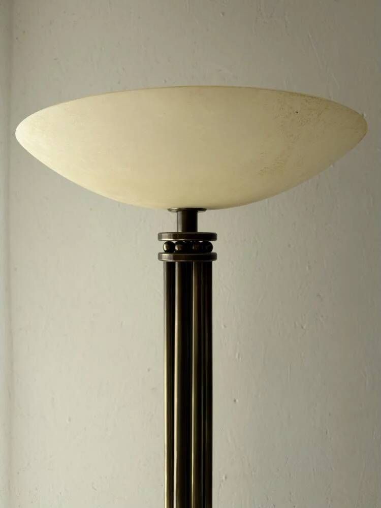 Lumiere brass floor lamp with glass uplighter France 1980s