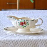 Large old hand-painted Sarreguemines Amazonas gravy boat
