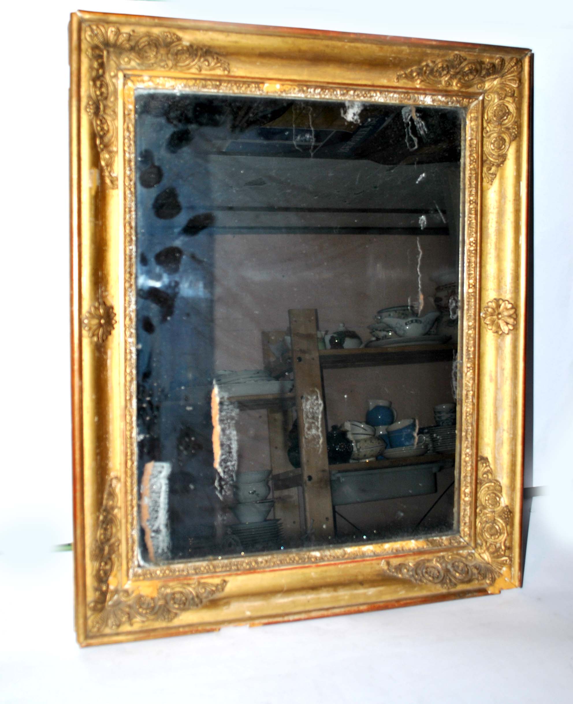 Old mercury mirror Restoration 19th century - Gilded frame with leaf