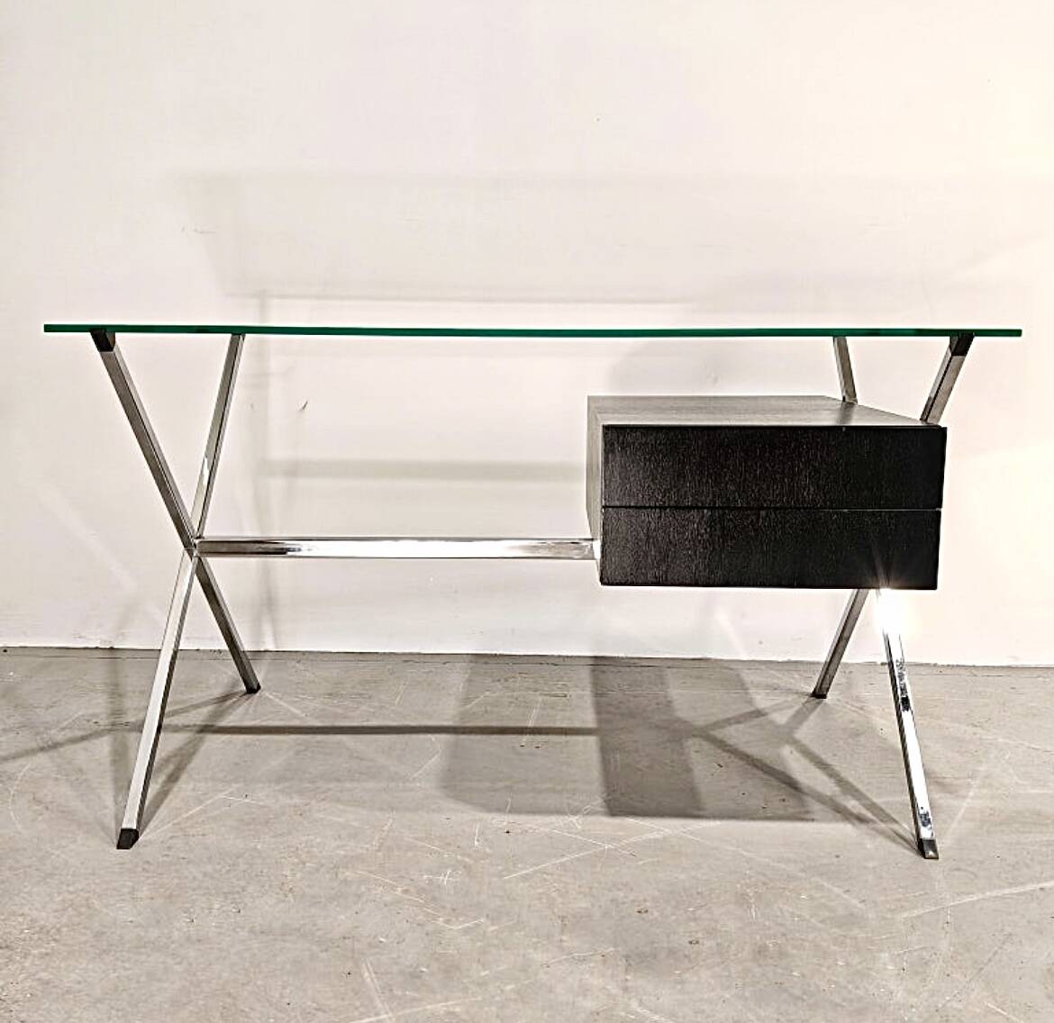 Chrome desk, glass and wood by Franco Albini for Knoll International.