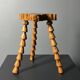 Midcentury brutalist artisanal wood turned handmade tripod stool, ca 1960s