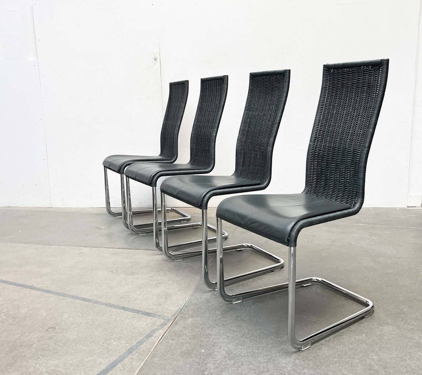 Grey German cantilever chairs B25 with leather cushions from Tecta, set of 4.